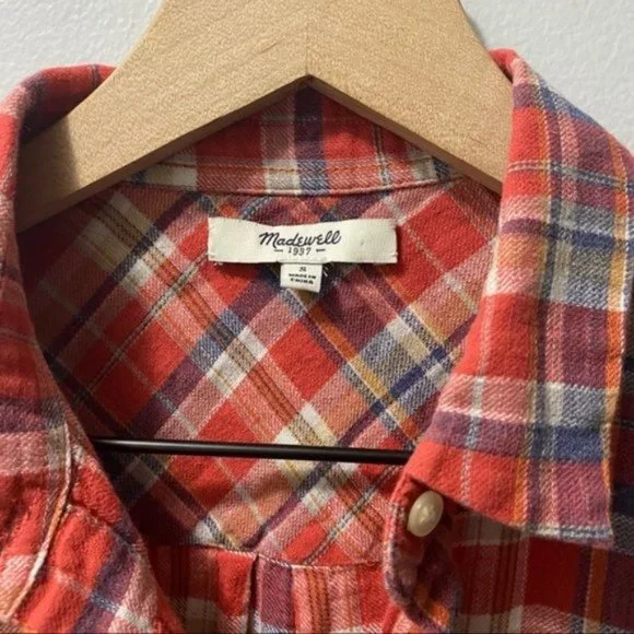 Madewell Red Suntour Plaid Button Down Boyshirt Top - Picture 6 of 9